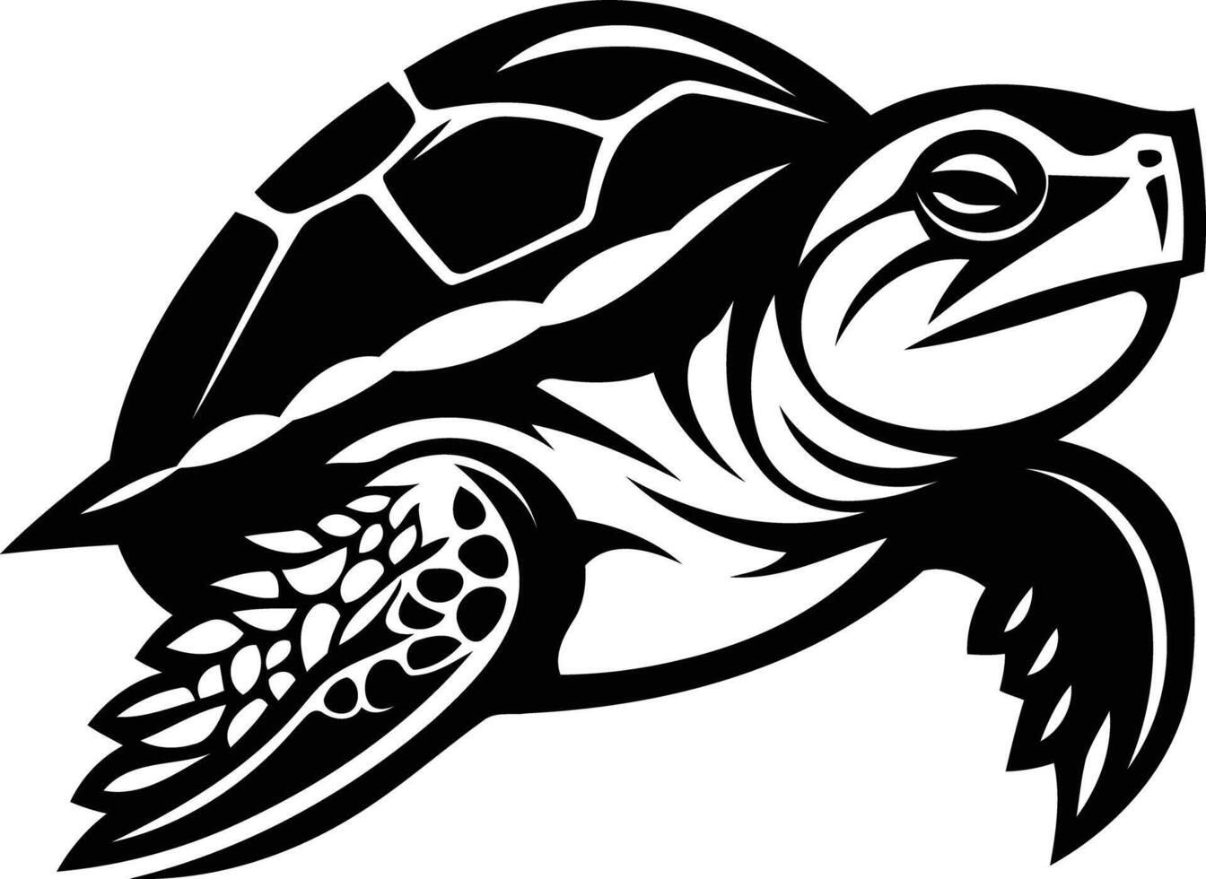 Black and white illustration of a turtle in a dynamic pose, perfect for logo design or branding vector