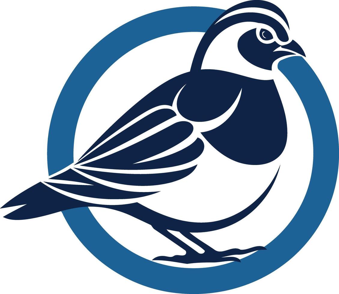 A stylized, bold blue quail in a circular frame, perfect for branding or logos related to nature, hunting, or wildlife conservation vector