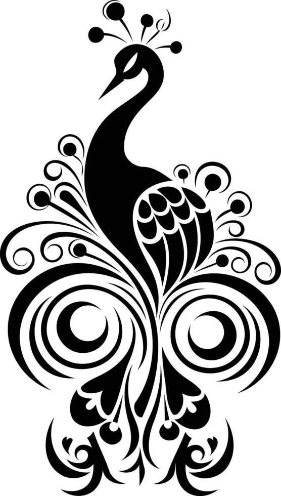 Elegant black and white peacock design, perfect for tattoos, logos, and decorative elements vector