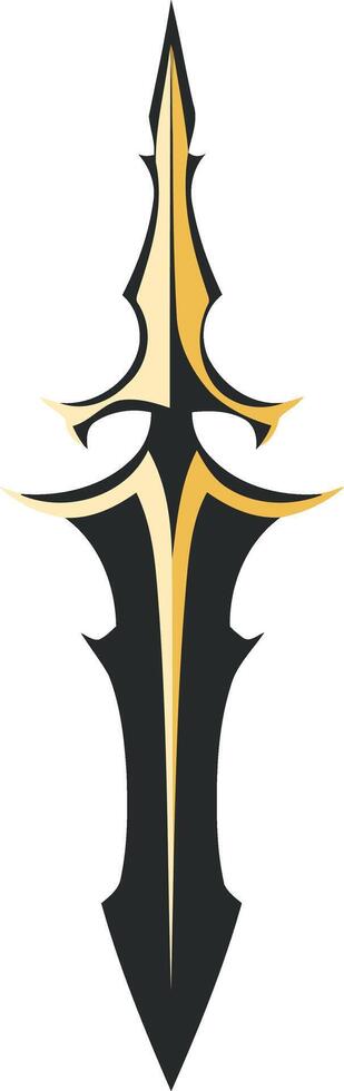 Abstract stylized sword design in black and gold, perfect for branding, tattoos, or game design vector