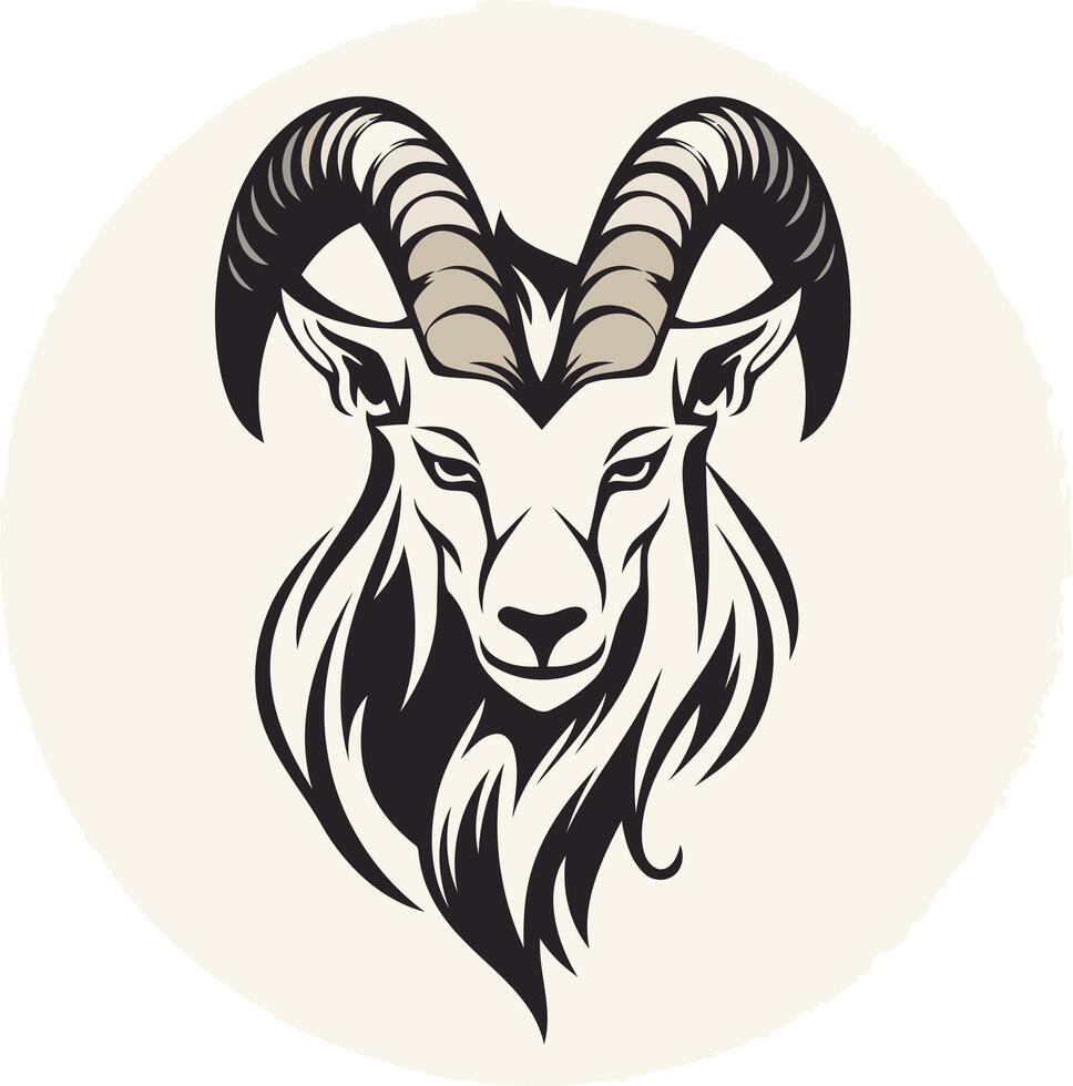 Black and White Illustration of a Mountain Goat's Head vector