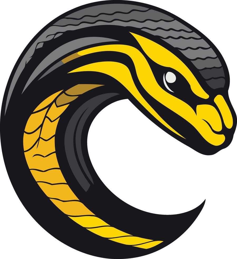 A powerful and bold logo featuring a stylized cobra with yellow and black scales, perfect for a brand looking for a symbol of strength, agility, and authority vector