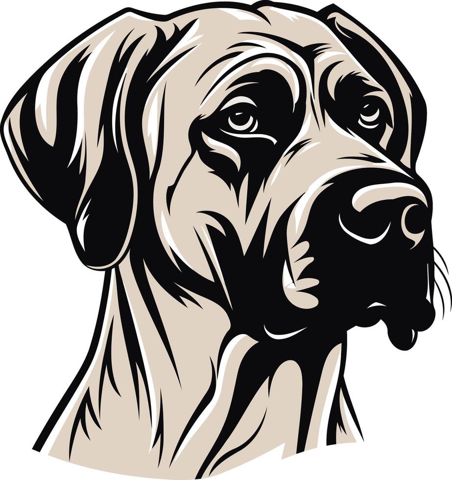 A powerful and expressive portrait of a great dane dog, showcasing its noble features vector