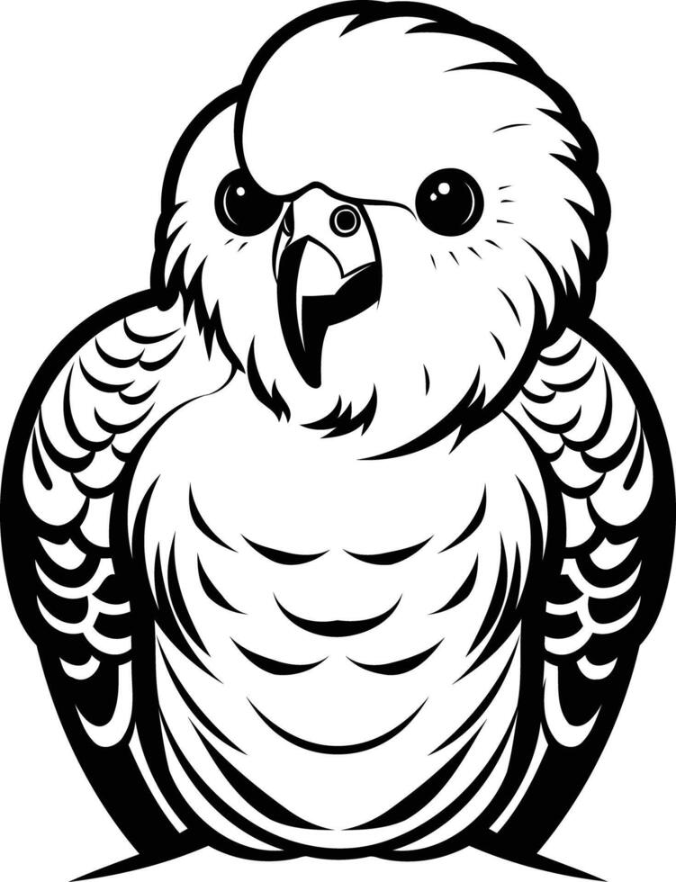 A bold black and white illustration of a cute budgie, perfect for pet-related projects, branding, or educational materials vector