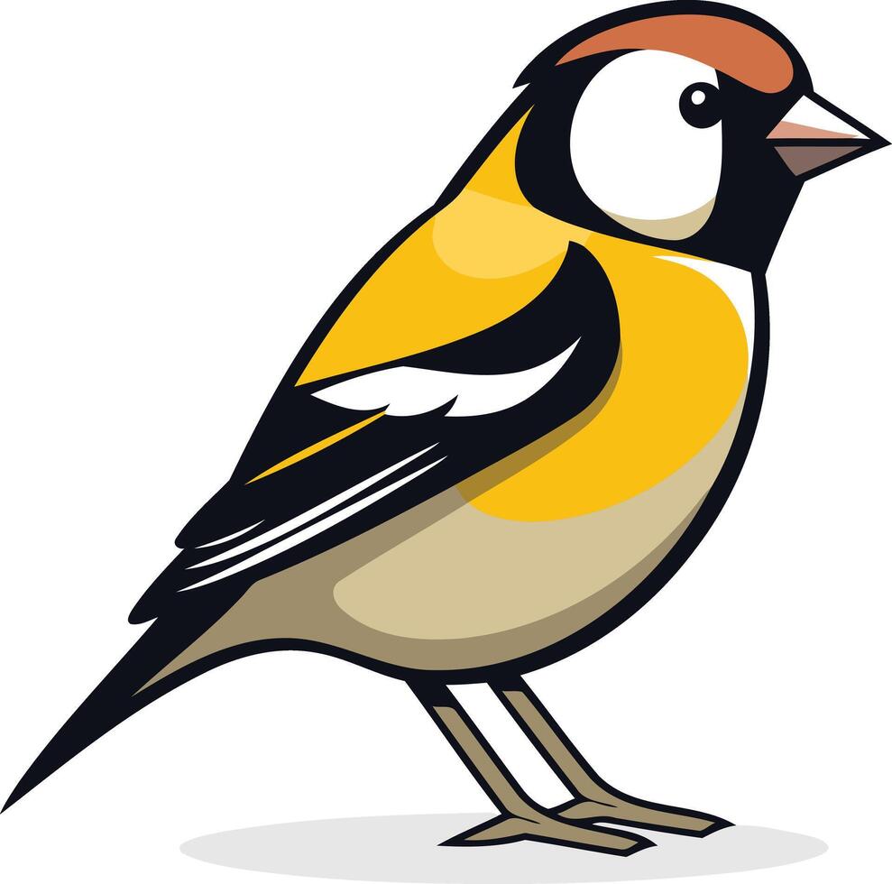 Cute cartoon illustration of a goldfinch bird, perfect for children's books, educational materials, and nature-themed designs vector