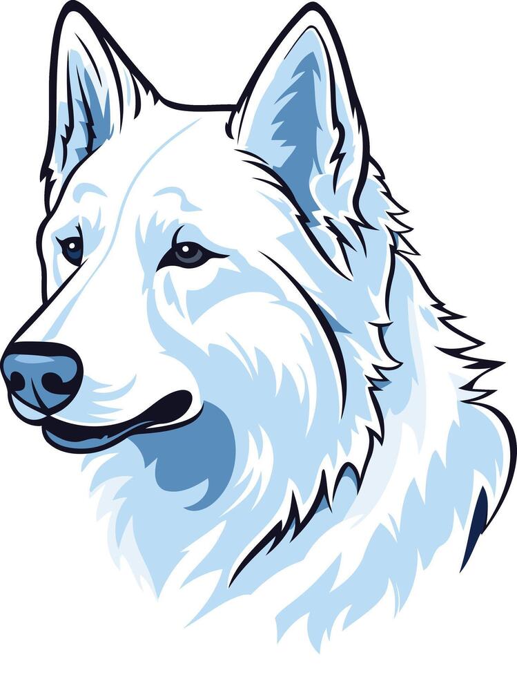 A stylized illustration of a white wolf's head, showcasing a majestic and powerful presence vector