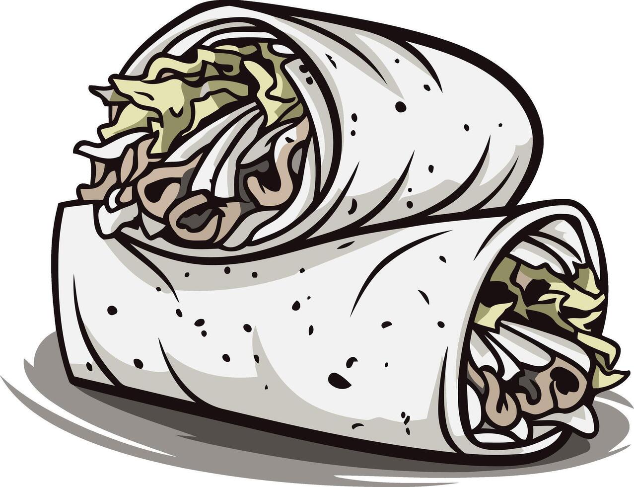 Cartoon illustration of two delicious burritos, perfect for menu designs, food blogs, and social media posts vector