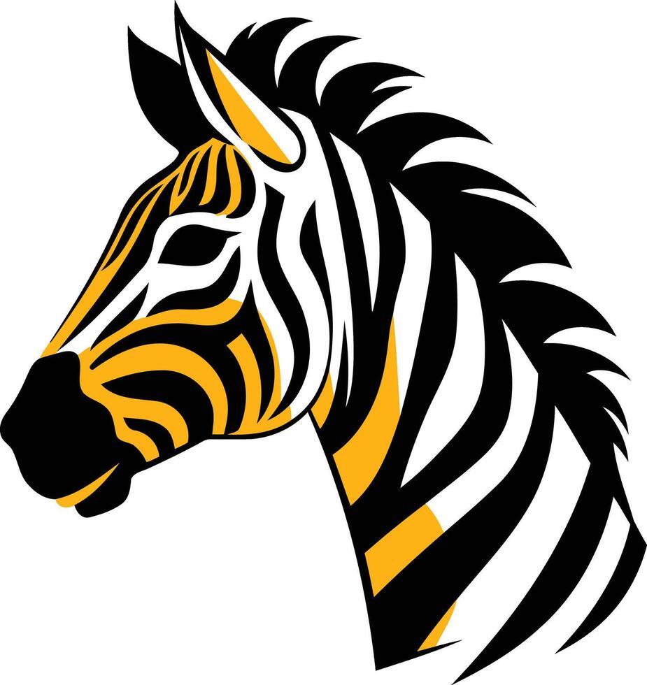A bold, black and yellow zebra head silhouette, perfect for logos, branding, or as a fun, animal themed design element vector