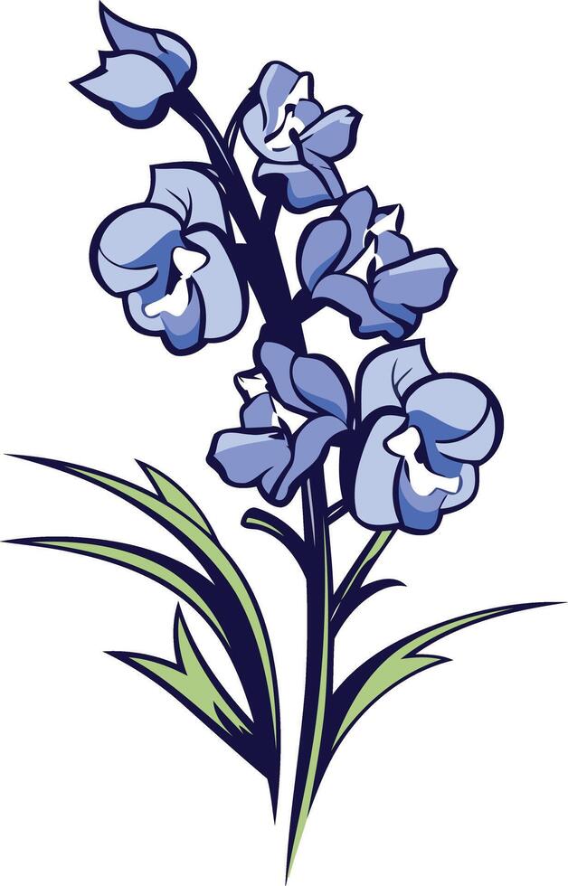 Delicate Blue Flower with Green Stem vector