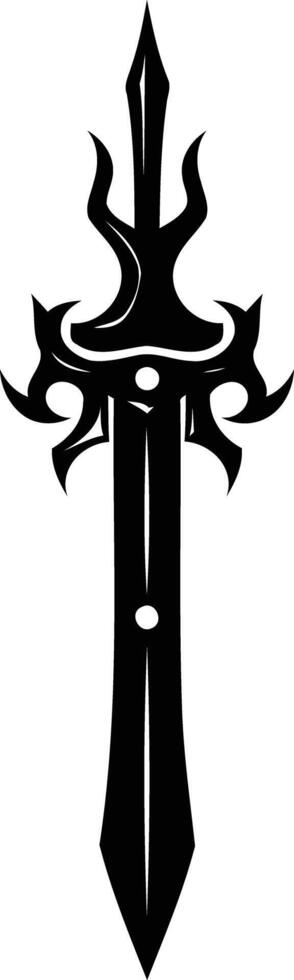 A stylized black and white sword design, perfect for use as a logo, tattoo, or graphic element vector
