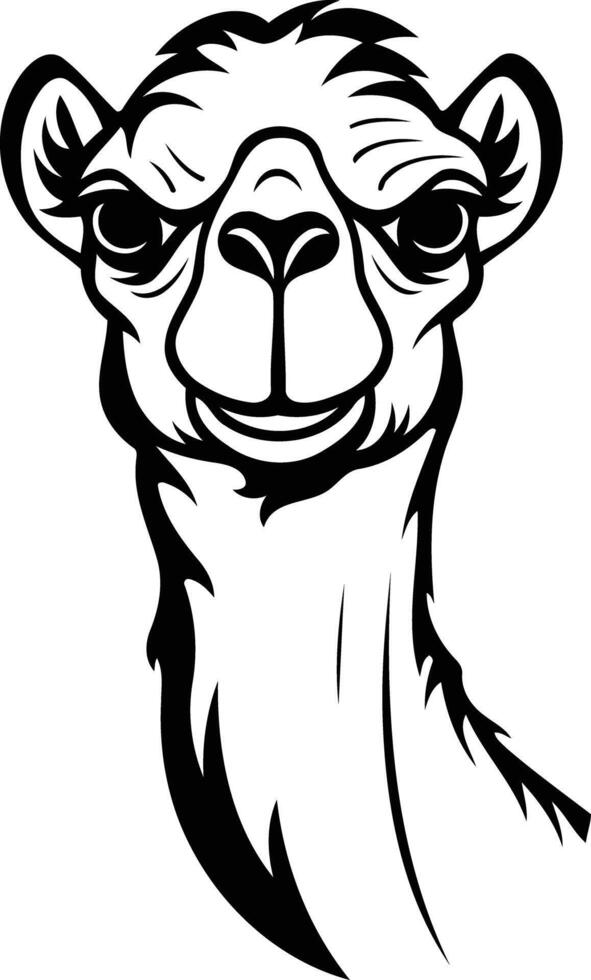 A bold, black and white illustration of a camel's head, showcasing a strong and confident expression vector