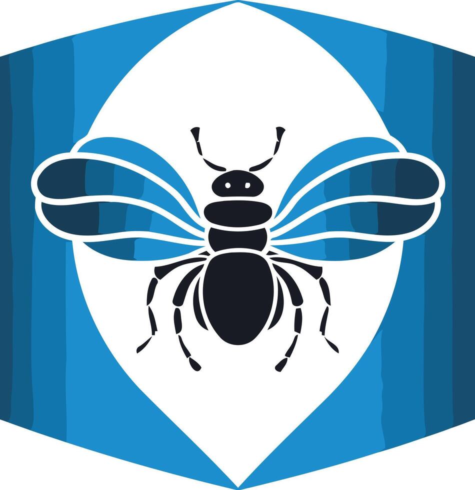 A stylized, abstract bee logo on a blue background vector