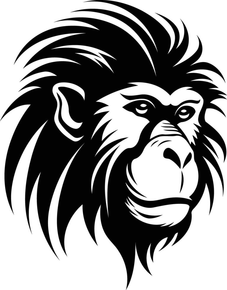 A bold and fierce black and white illustration of a gorilla's head vector