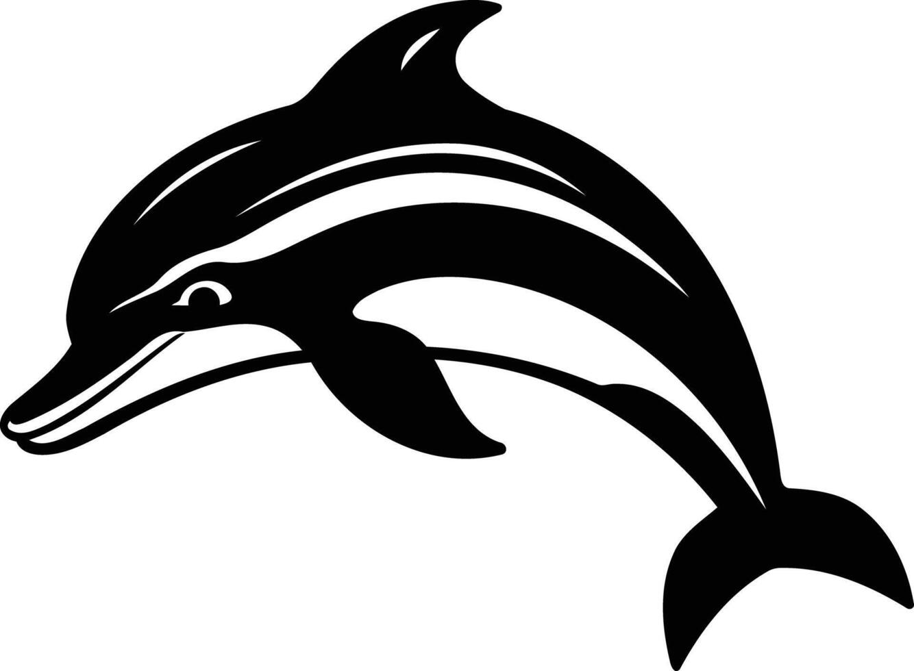 A bold black and white illustration of a dolphin leaping out of the water vector