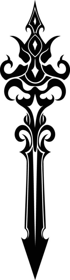 Black and white illustration of a stylized sword, perfect for tattoo designs, illustrations, or graphic design projects vector