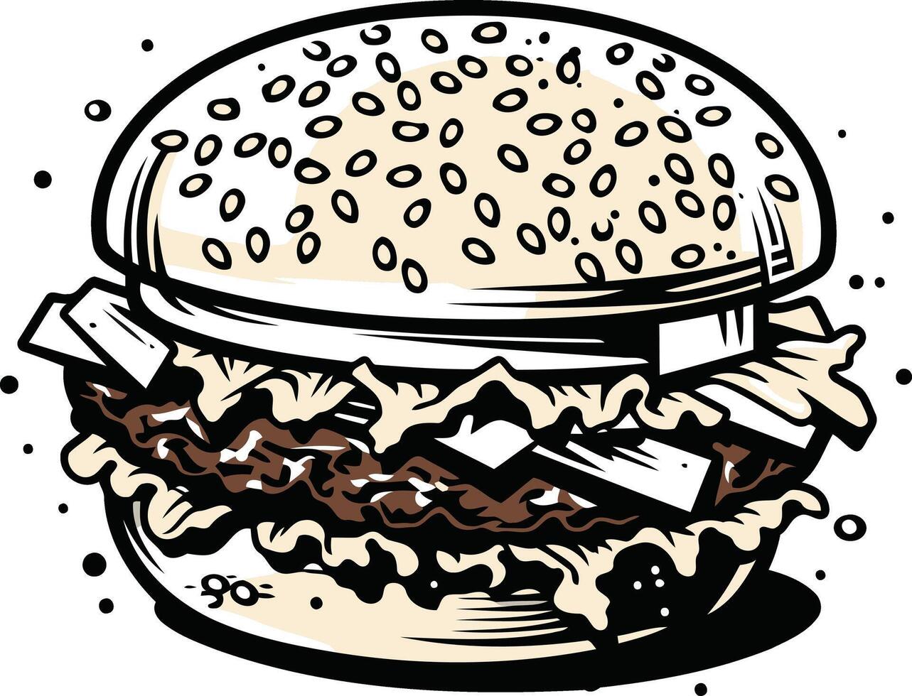 A delicious, hand-drawn illustration of a classic hamburger vector