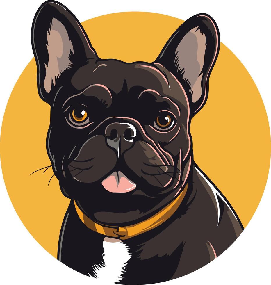 Cute cartoon illustration of a black french bulldog with a yellow collar vector