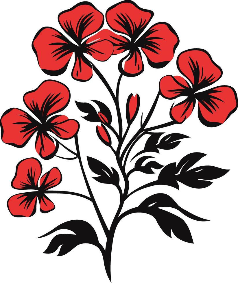 Red Flower Bouquet with Black Stems and Leaves vector