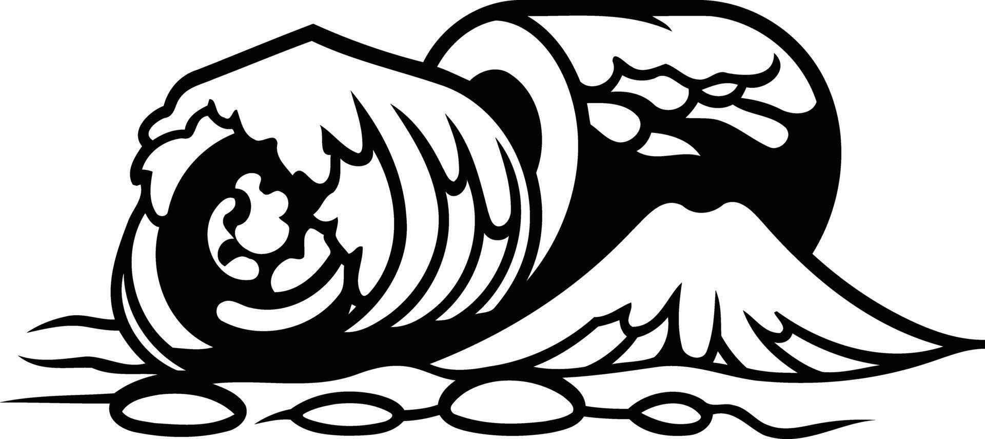 A bold, graphic illustration of a wave crashing down on a rock, perfect for tattoos, t-shirts, and surf-themed designs vector