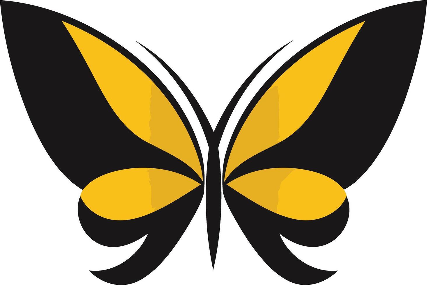 Simple and elegant black and yellow butterfly logo design, perfect for brands seeking a nature-inspired symbol of transformation and beauty vector