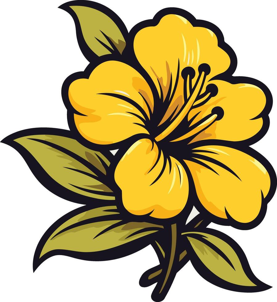 A vibrant yellow hibiscus flower with green leaves, perfect for tropical designs, summer themes, and floral illustrations vector