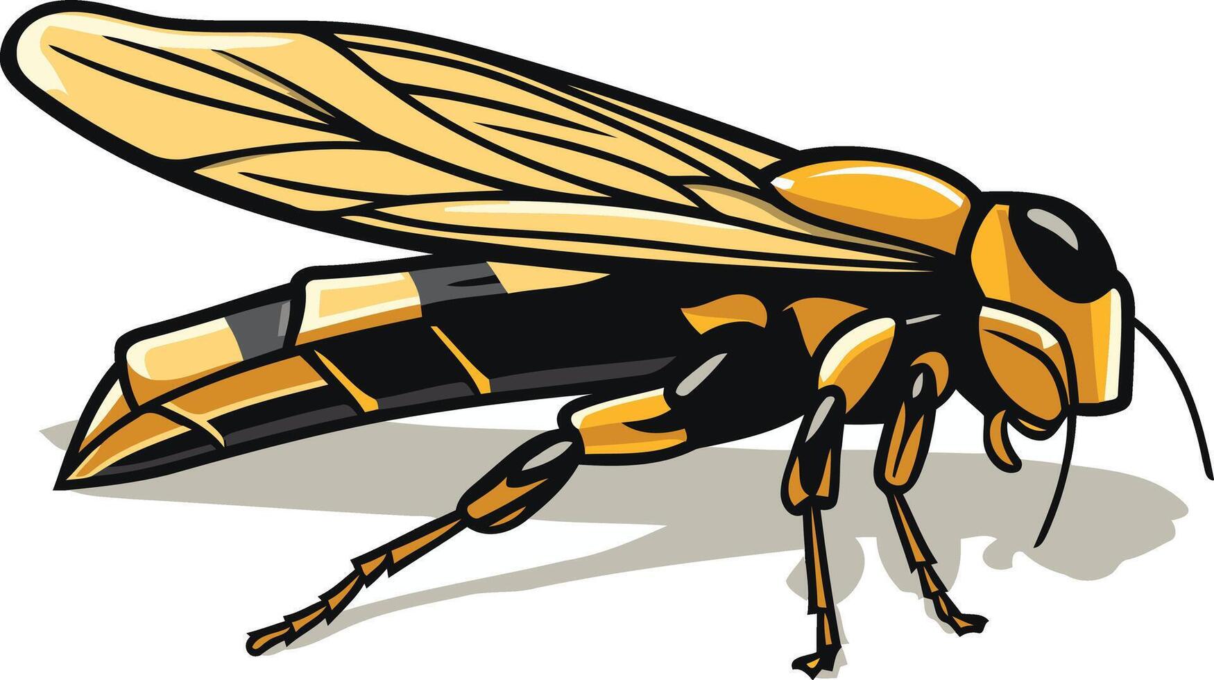 A cartoon illustration of a yellow and black wasp with a menacing expression, perfect for graphic design projects, children's books, and educational materials vector