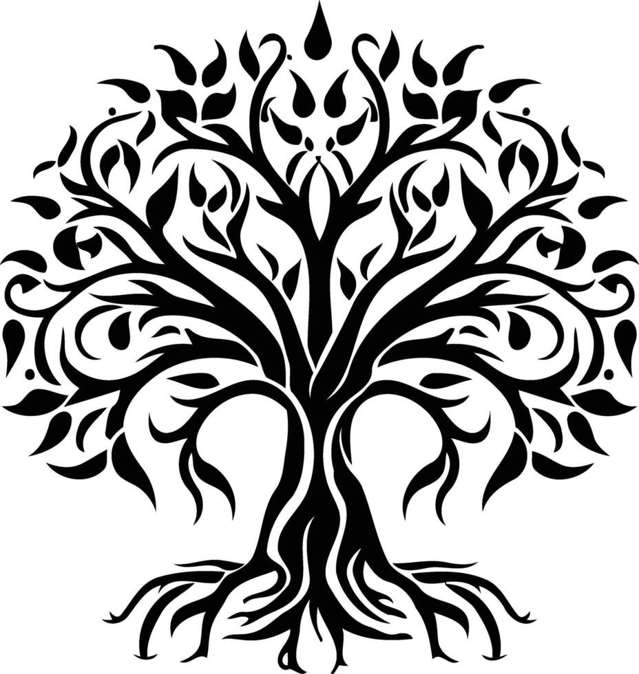 Elegant black and white tree silhouette, perfect for tattoo designs, logos, or any project requiring a natural and symbolic element vector