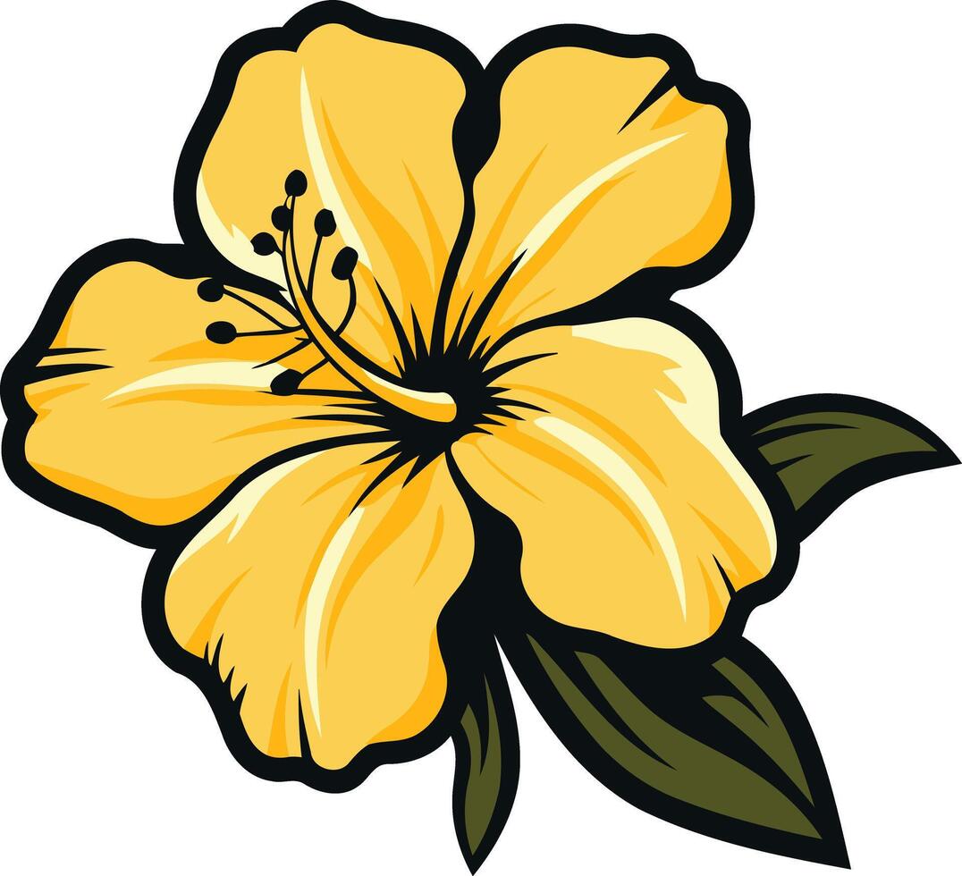 A vibrant yellow hibiscus flower with green leaves, perfect for tropical themes, summer designs, and floral illustrations vector