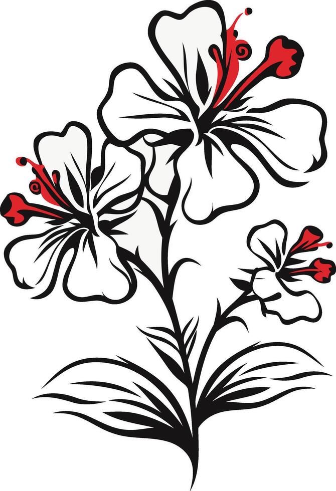 Black and White Hibiscus Flower with Red Accents vector