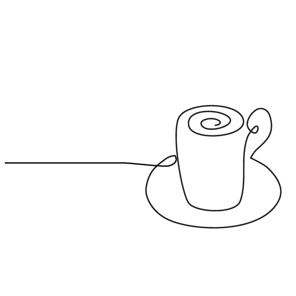 Coffee line label. Sketch of cup, dessert, aroma beans. Bakery and cafe abstract design illustration vector