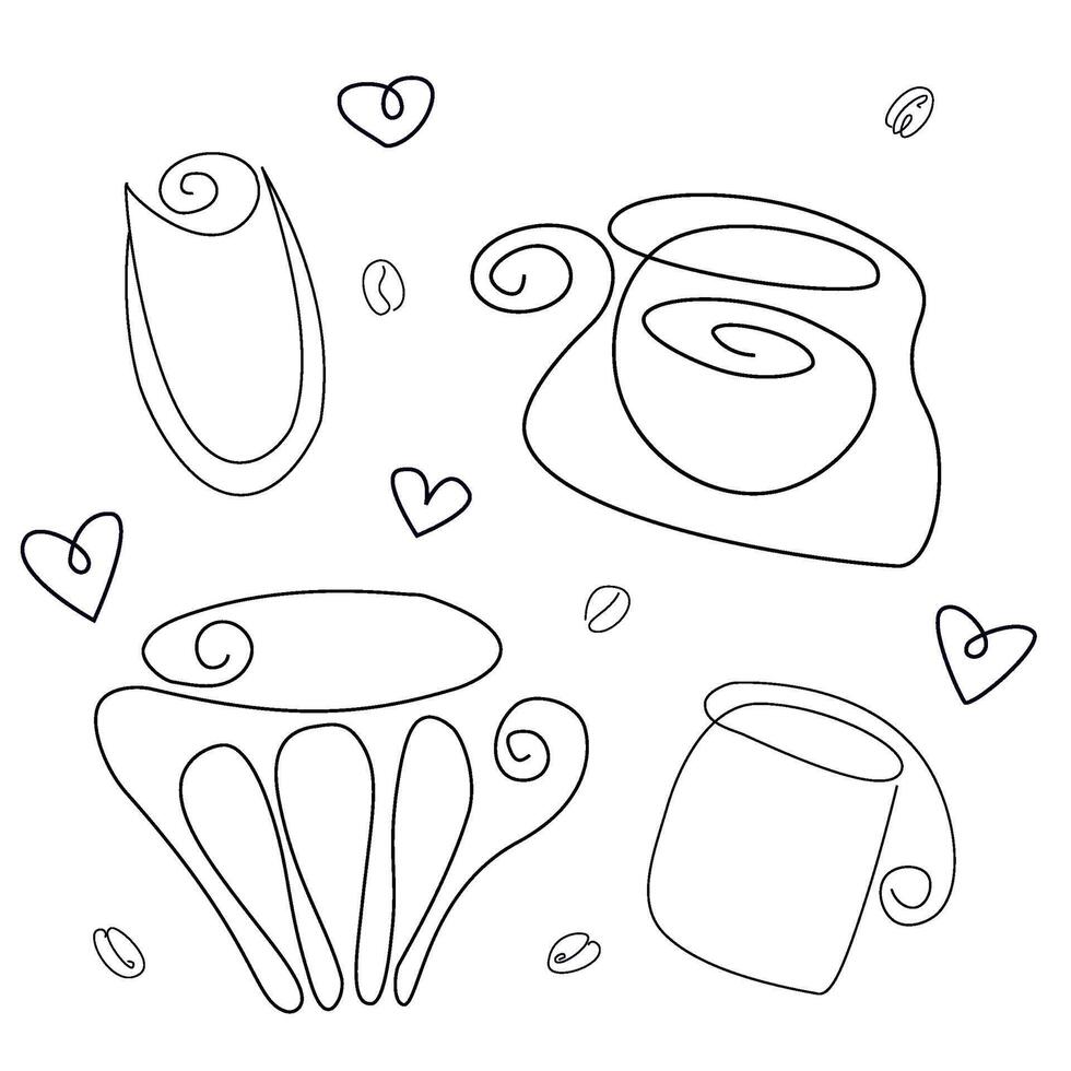 A set of plastic cups for cold drinks. Plastic cup template silhouette on isolated white background. line icon. Editable stroke. Doodle style. stock illustration. vector