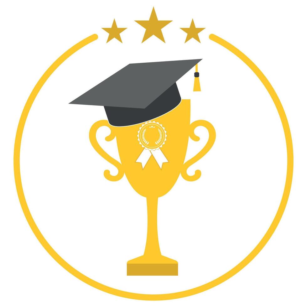 Illustration of a winner's cup and a graduate's cap. vector