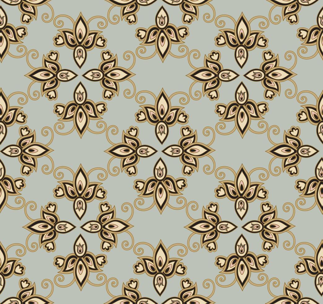 Arabesque floral seamless pattern. Flourish ornamental texture in classical interior decor style. Floral tile background. Asian ornament with fantastic flowers and leaves. vector