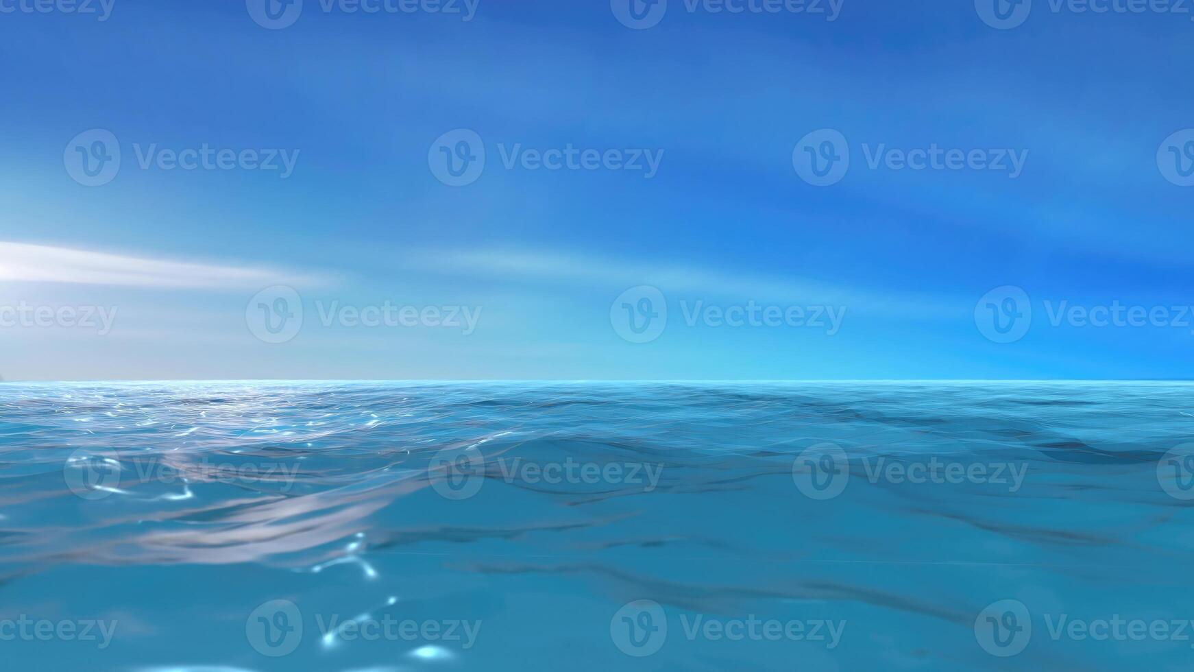 Landscape of winding animated blue ocean with sky and clouds photo