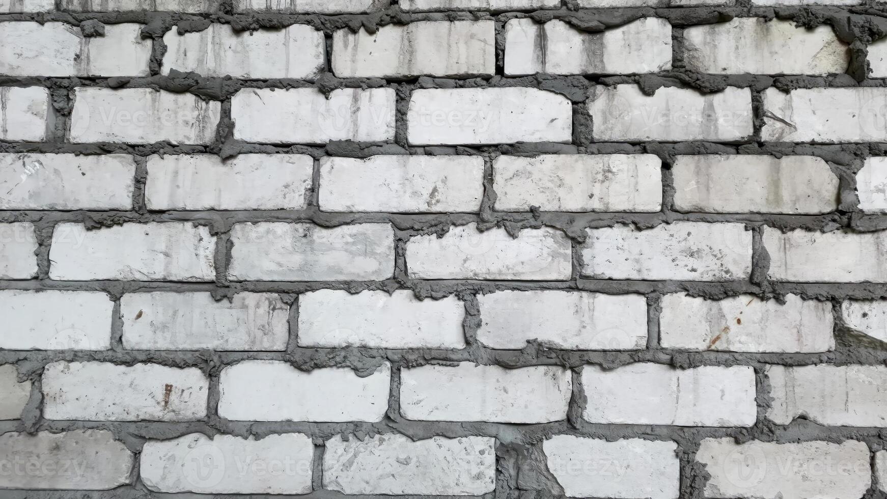 Newly finished white brick wall with visible mortar joints in a construction site setting photo