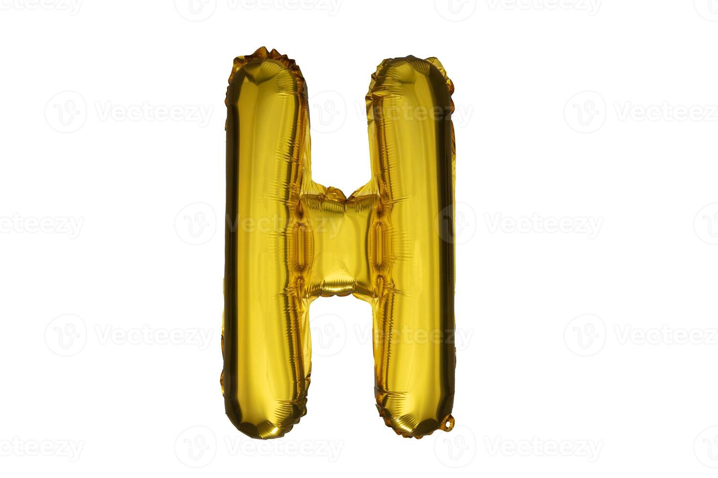 Gold inflatable letter H isolated on white background. photo