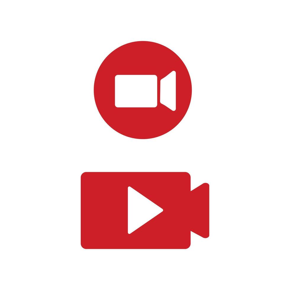 Play designs. Simple camera and symbol in vibrant red vector
