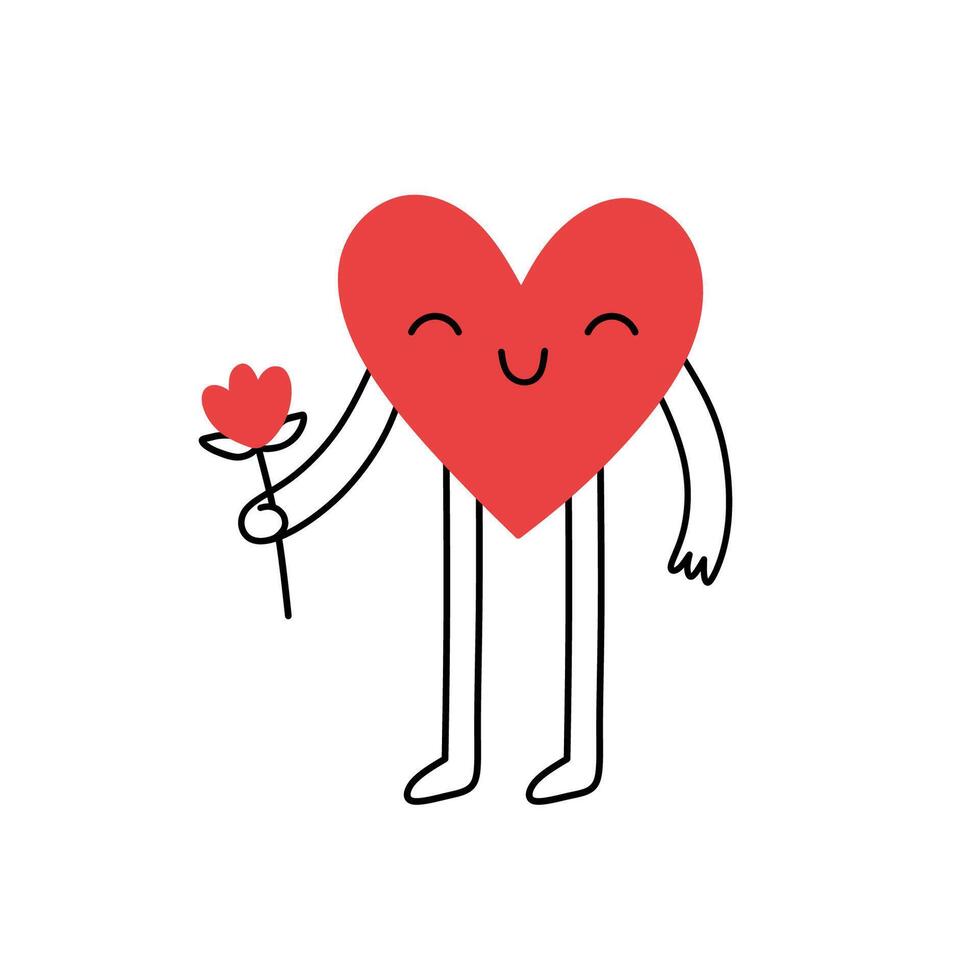 Cute heart-shaped character isolated on white background. hand-drawn illustration in doodle style. Perfect for Valentine's Day designs, cards, logo, decorations. vector