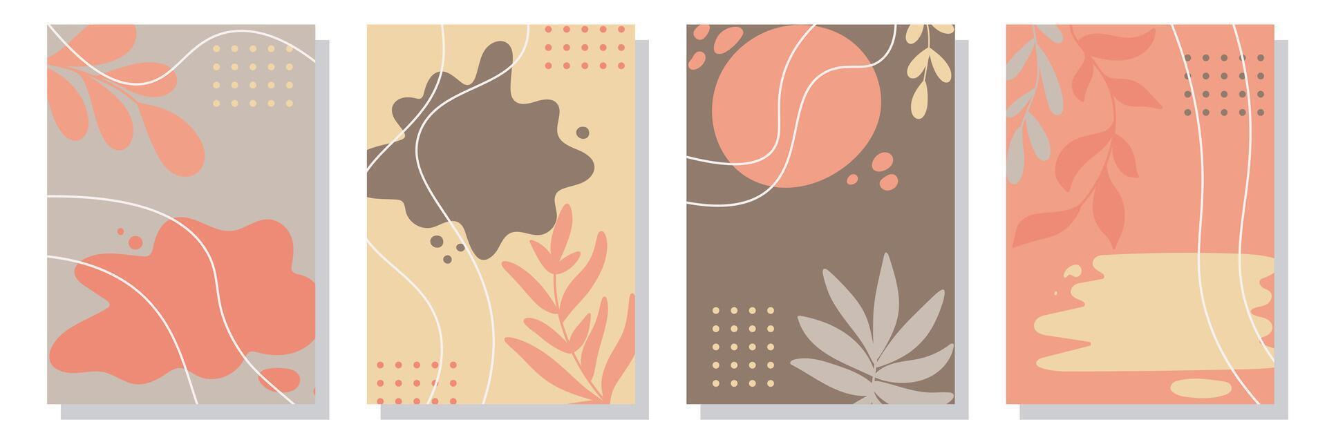 Collection of autumn flyers with foliage and spots vector