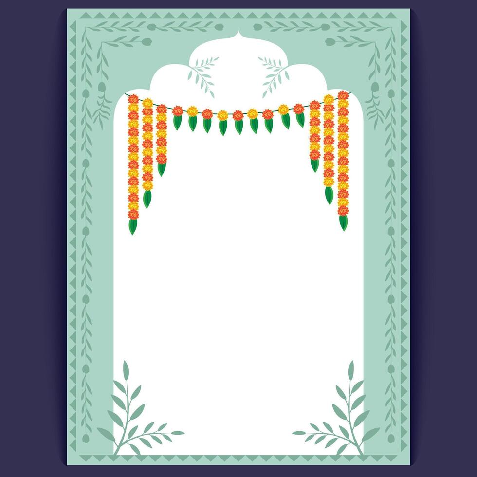 Indian Invitation Template with Floral Garlands and Ornate Border for Festive Events and Weddings vector