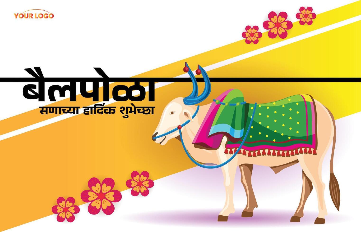 Elegant Bail Pola Festival Greeting Posters with Ox Illustration and Marathi Message vector