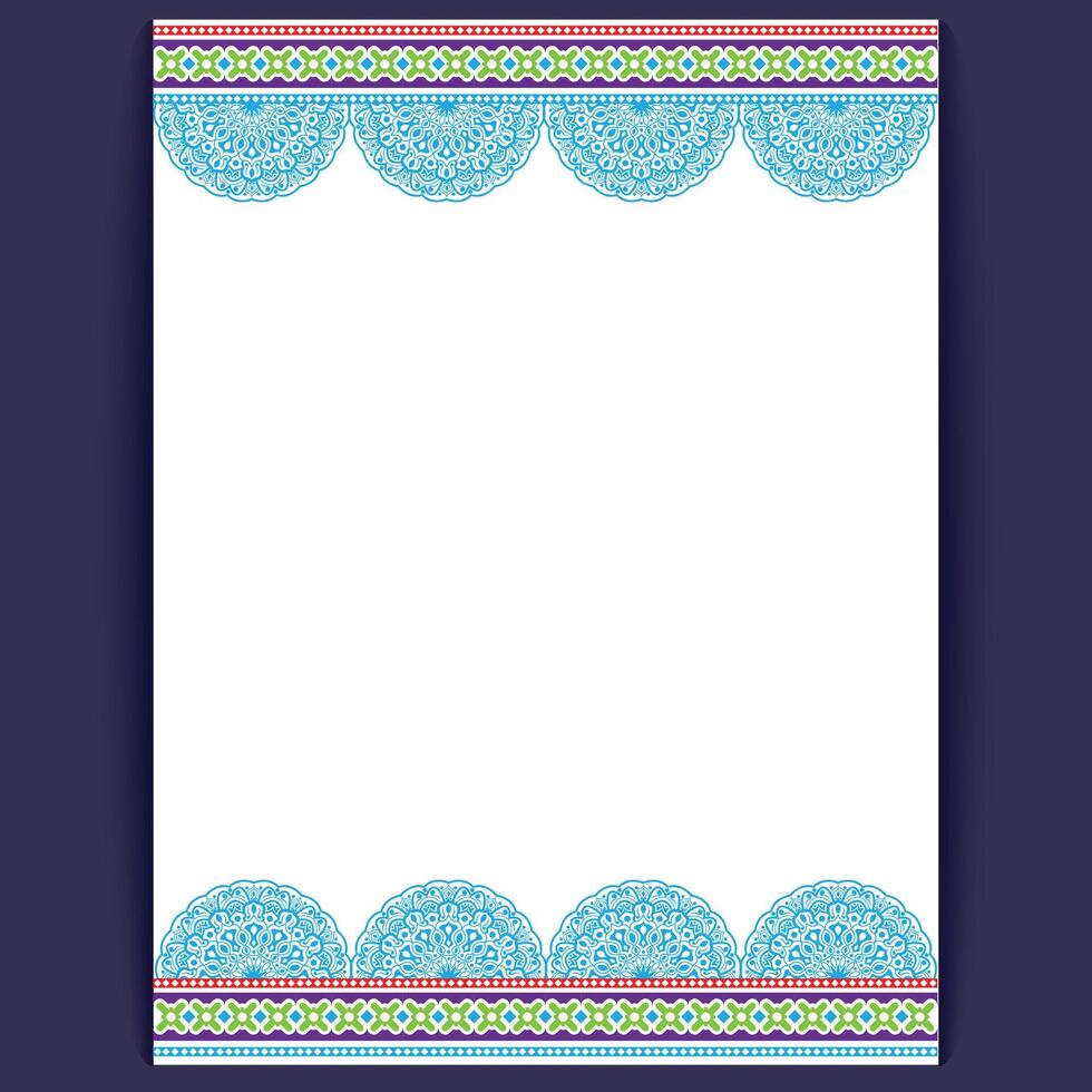 Blue Mandala Border Design Template with Vibrant Patterns for Festive Invitations vector