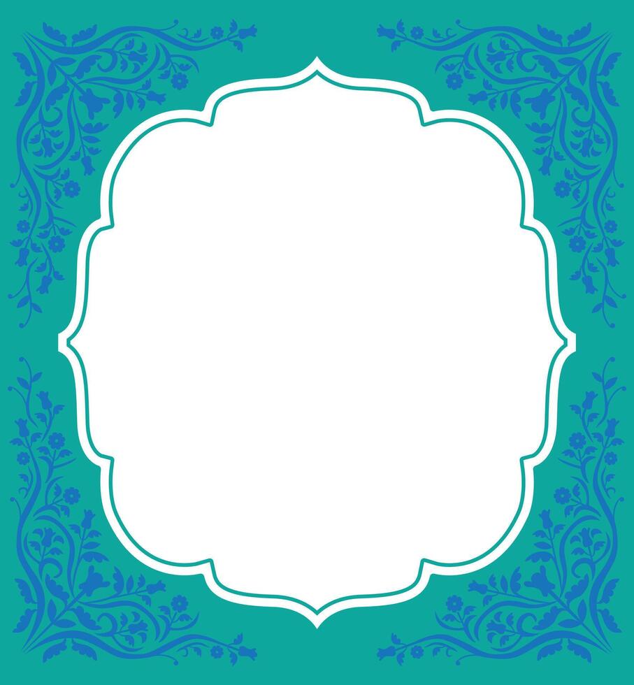 Teal Floral Frame Design with Ornamental Pattern for Editable Invitation or Text Space Template vector