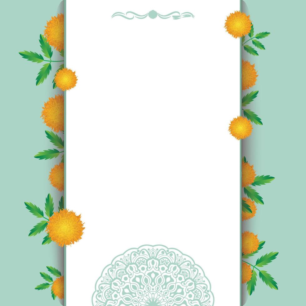Marigold Flower Border Template for Festive Invitations with Ornamental Design vector