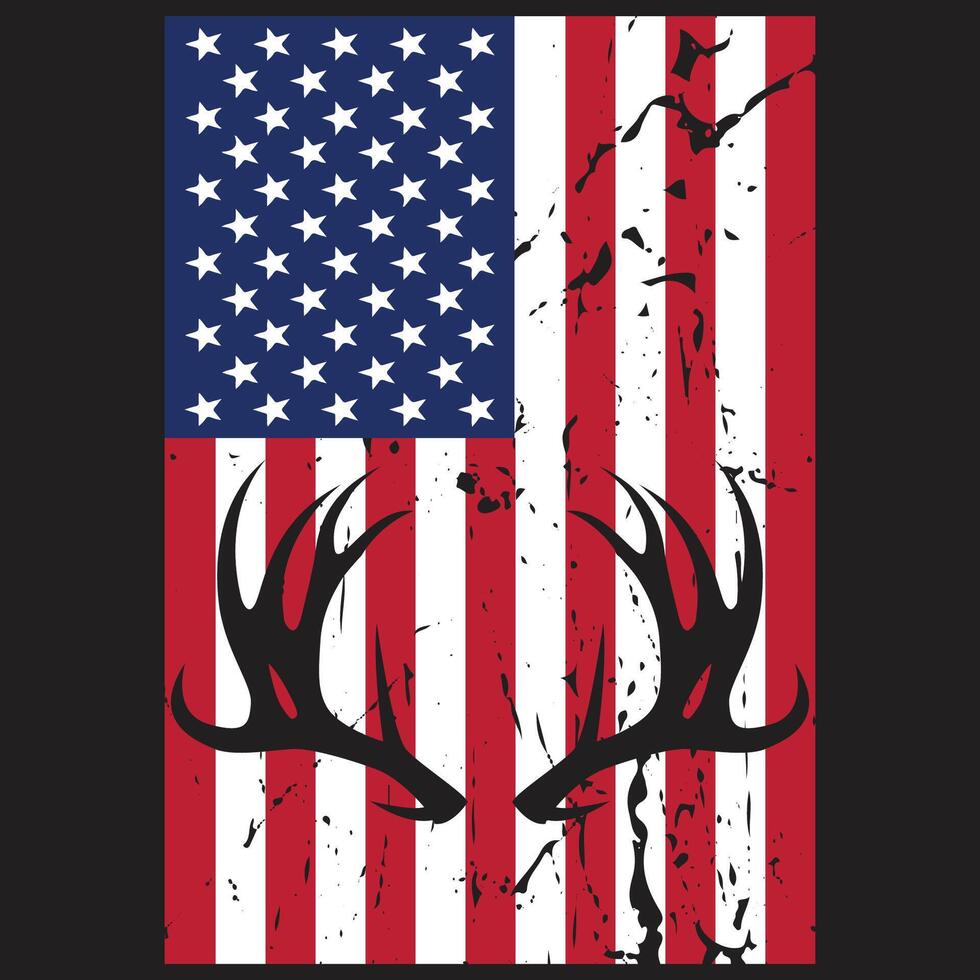 Deer Hunting American Flag t Shirt design vector