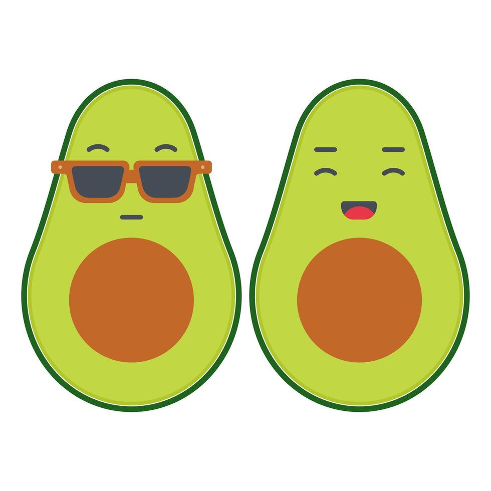 Green Avocado with Facial Expression and Glasses. Avocado with Happy Smiling Face. vector