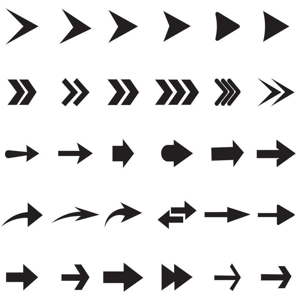 Arrow icon. Mega set of arrows. Simple arrow big set. Collection different arrows sign. Set of black triangular arrow . Black arrows. Modern simple arrows. illustration. vector