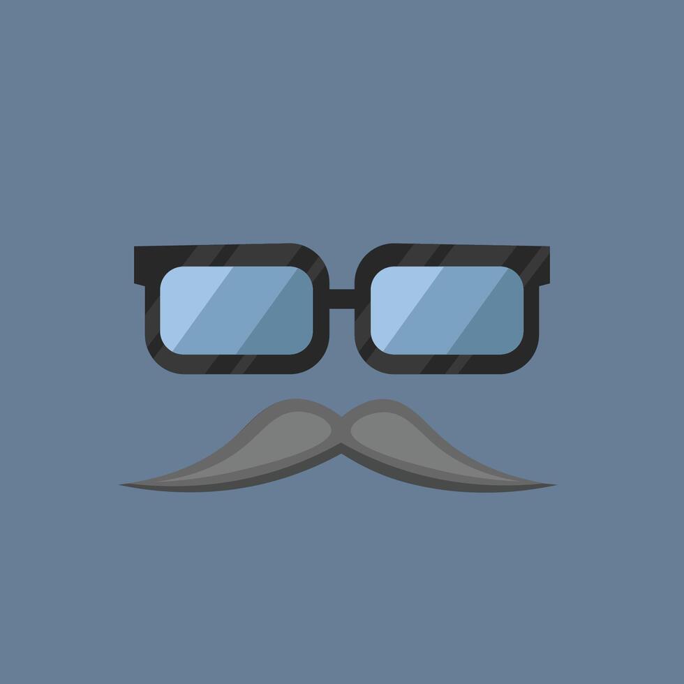 black glasses and moustache in flat design. vector