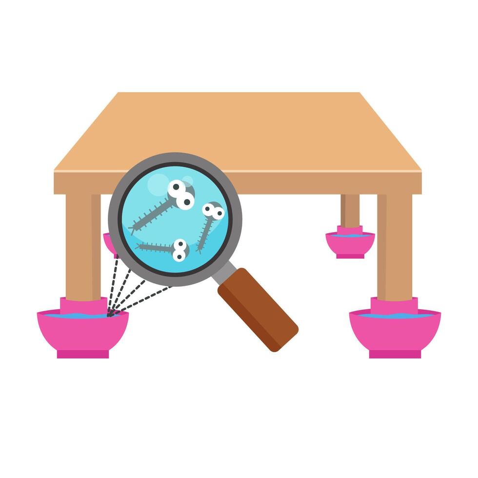 mosquito larva living in bowl at table legs that prevent ant come to eat food on table vector