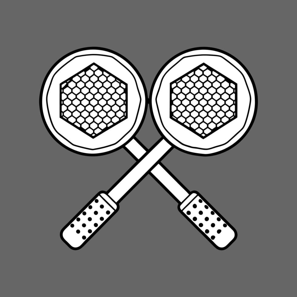 Two tennis rackets with net on a gray background vector